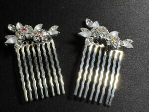 Vintage Metal Hair Combs Rhinestone and Crystals